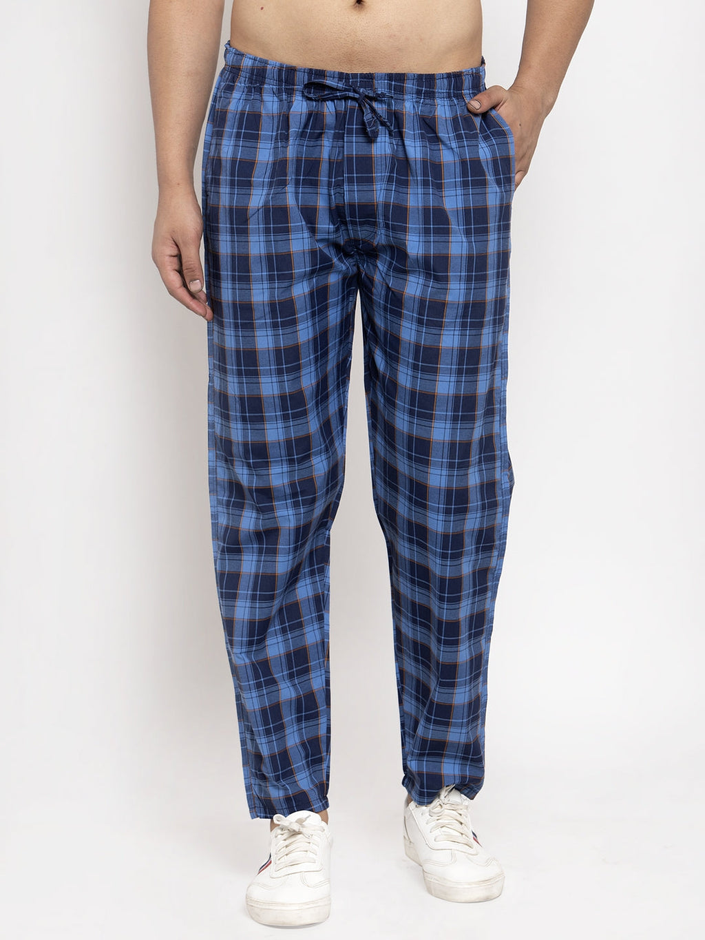 Jainish Men's Blue Checked Cotton Track Pants ( JOG 013Royal-Blue ) | Grocsy
