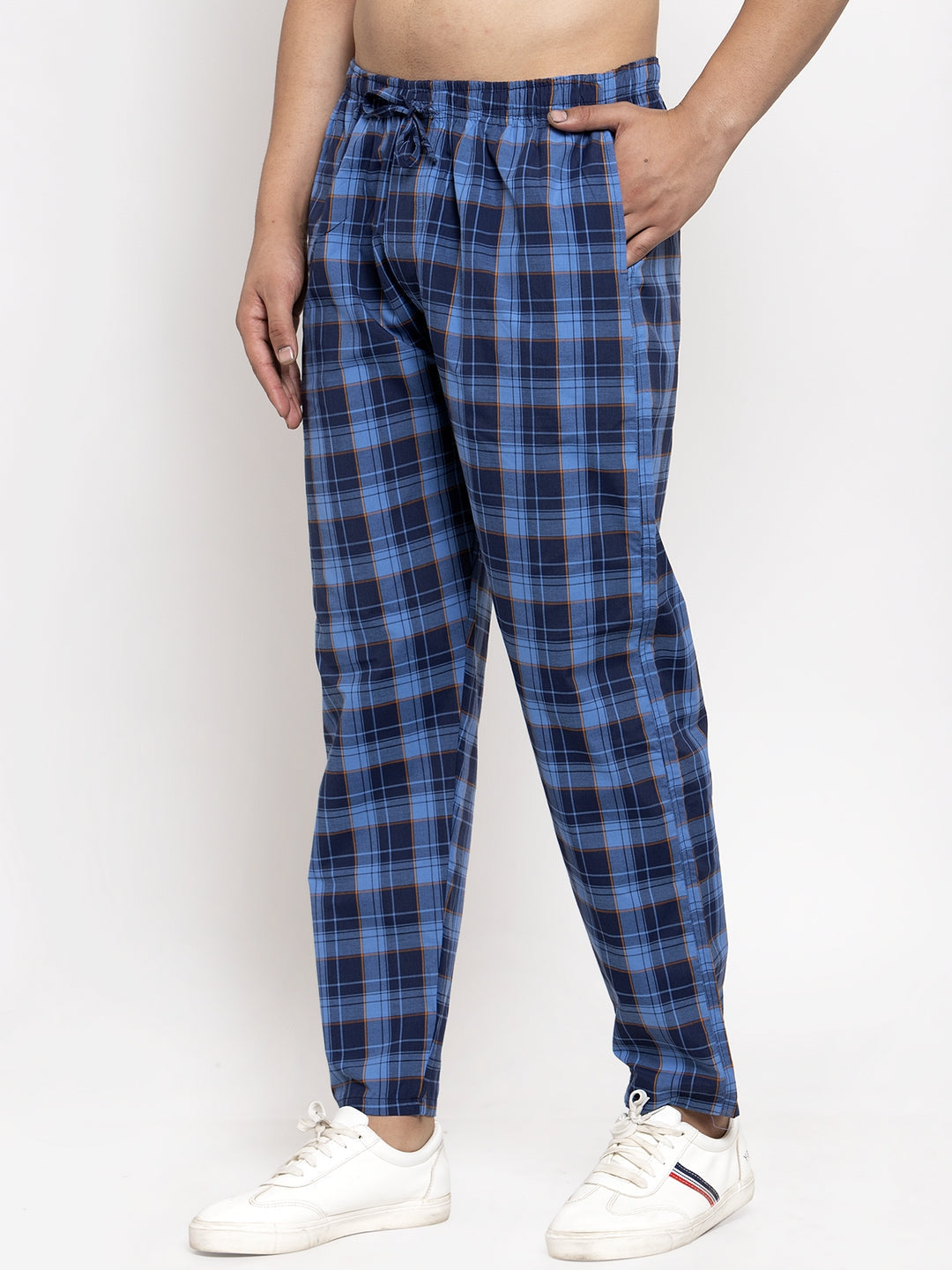 Jainish Men's Blue Checked Cotton Track Pants ( JOG 013Royal-Blue ) | Grocsy