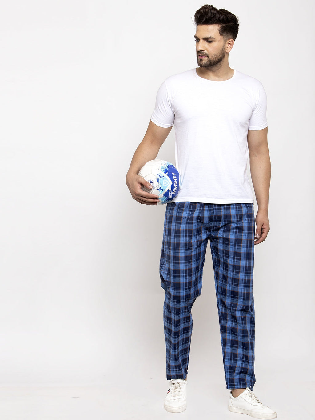 Jainish Men's Blue Checked Cotton Track Pants ( JOG 013Royal-Blue ) | Grocsy
