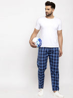 Jainish Men's Blue Checked Cotton Track Pants ( JOG 013Royal-Blue ) | Grocsy