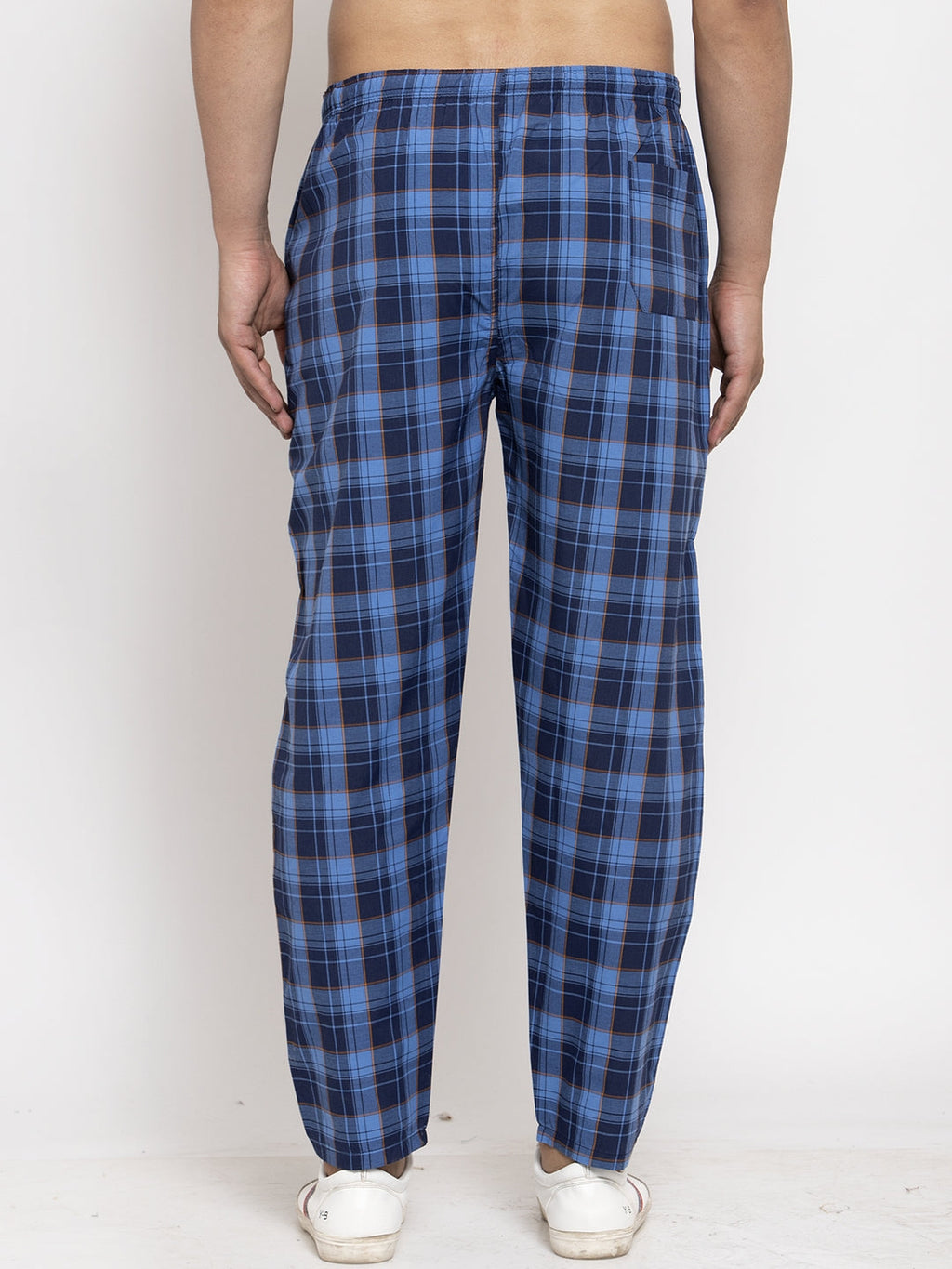 Jainish Men's Blue Checked Cotton Track Pants ( JOG 013Royal-Blue ) | Grocsy