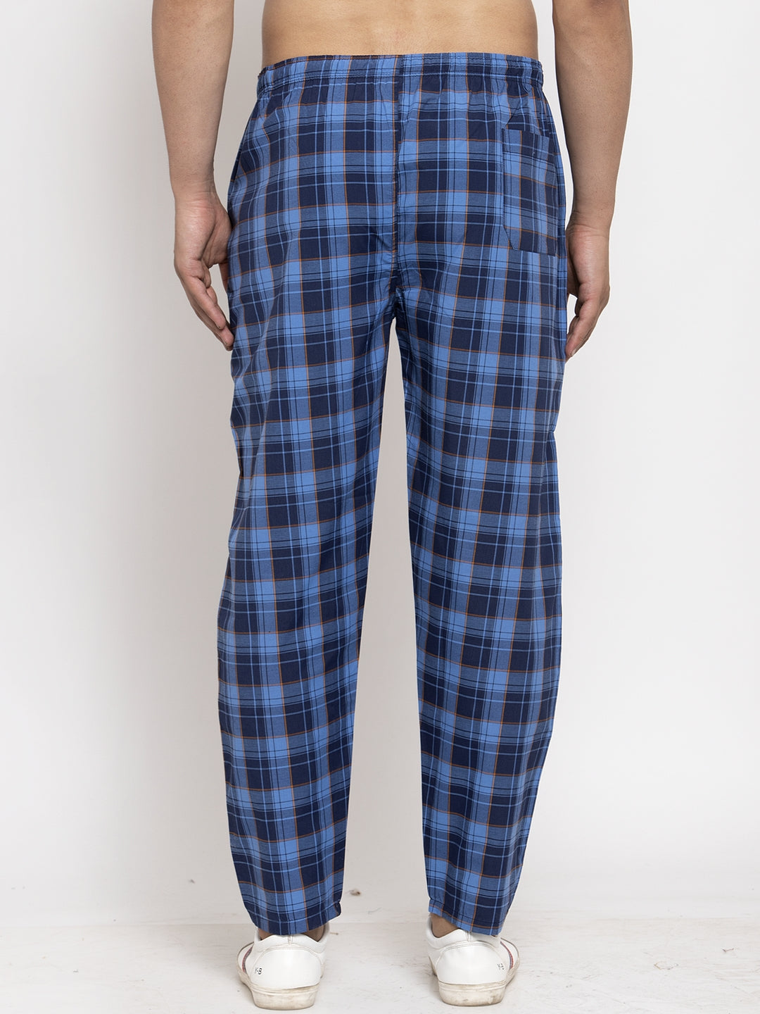 Jainish Men's Blue Checked Cotton Track Pants ( JOG 013Royal-Blue ) | Grocsy