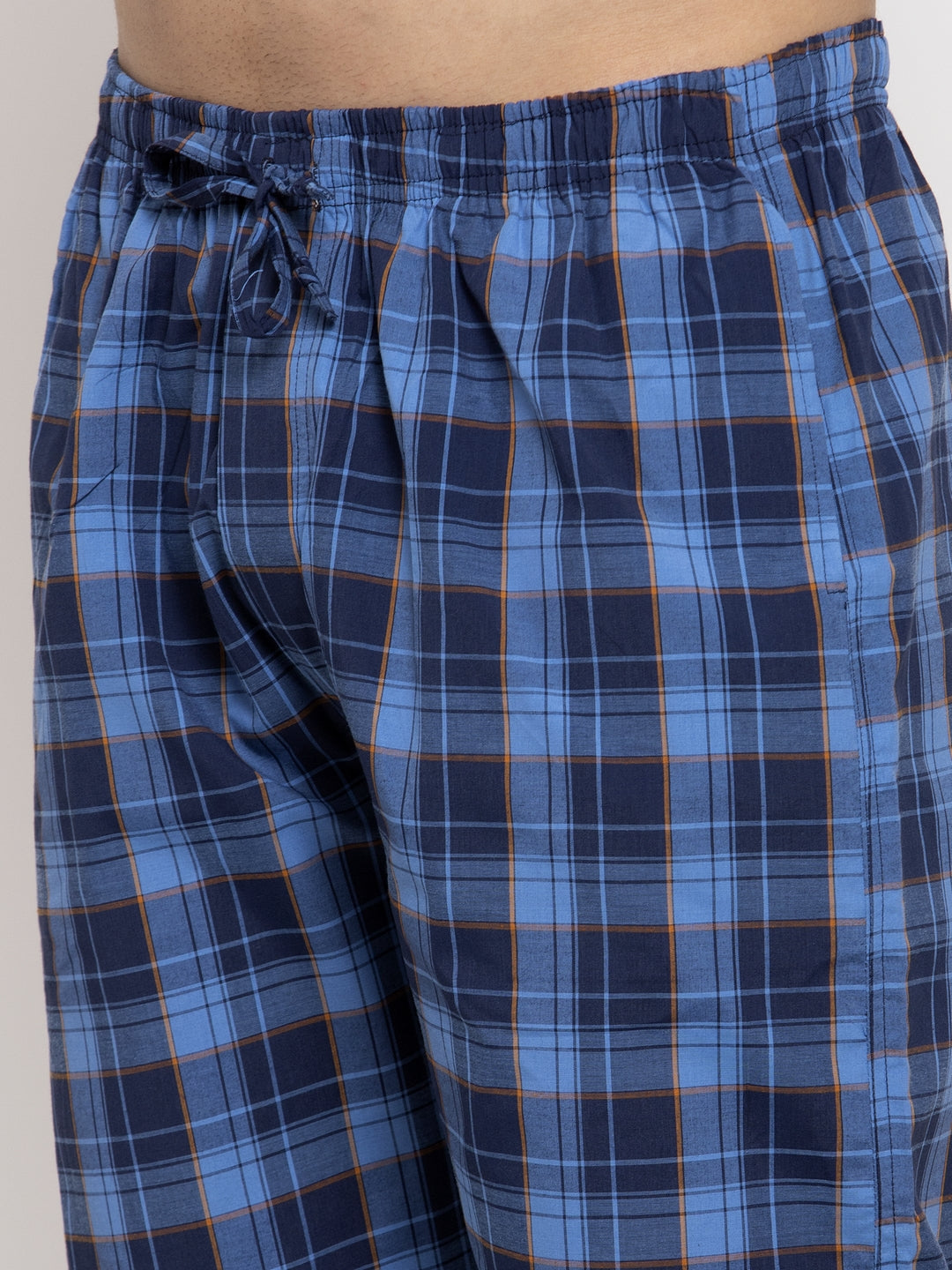 Jainish Men's Blue Checked Cotton Track Pants ( JOG 013Royal-Blue ) | Grocsy