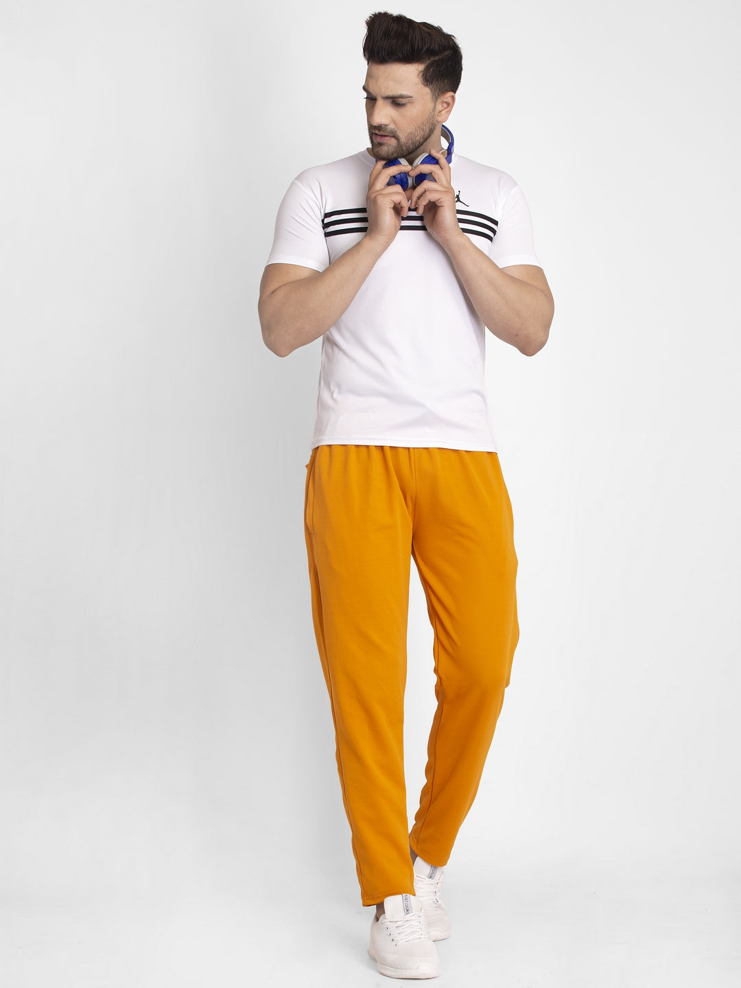 Jainish Men's Mustard Solid Track Pants ( JOG 014Mustard ) | Grocsy