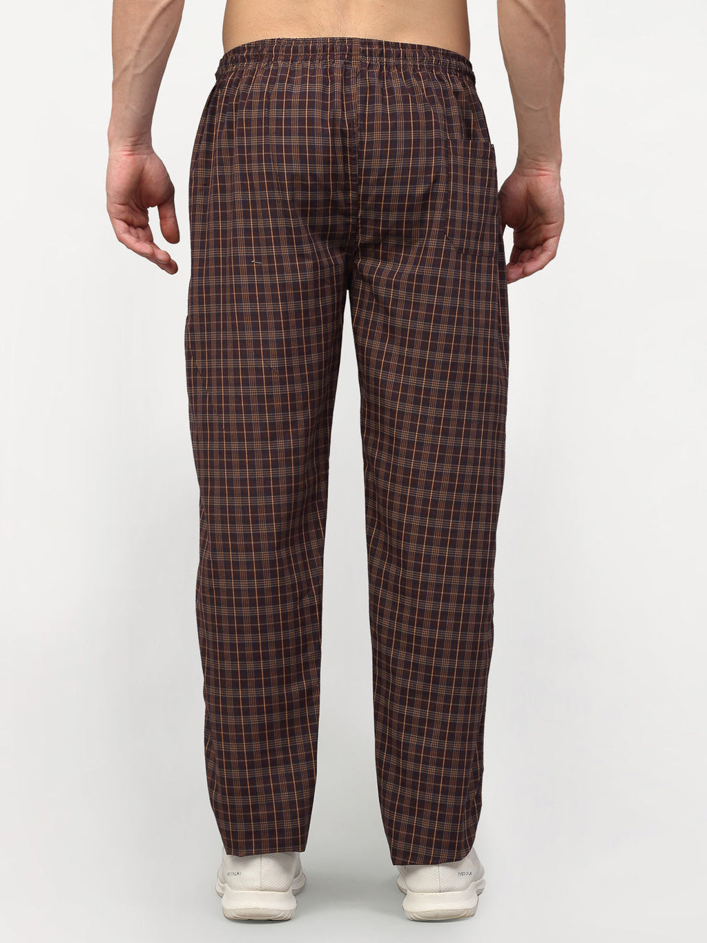 Jainish Men's Brown Cotton Checked Track Pants ( JOG 015Brown ) | Grocsy