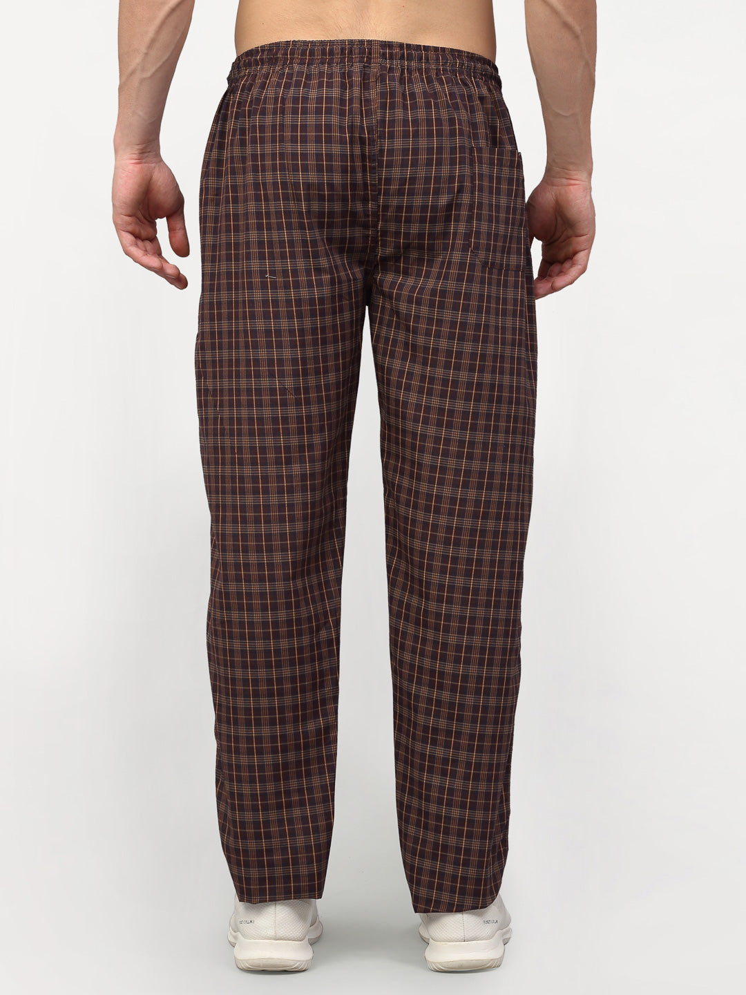 Jainish Men's Brown Cotton Checked Track Pants ( JOG 015Brown ) | Grocsy