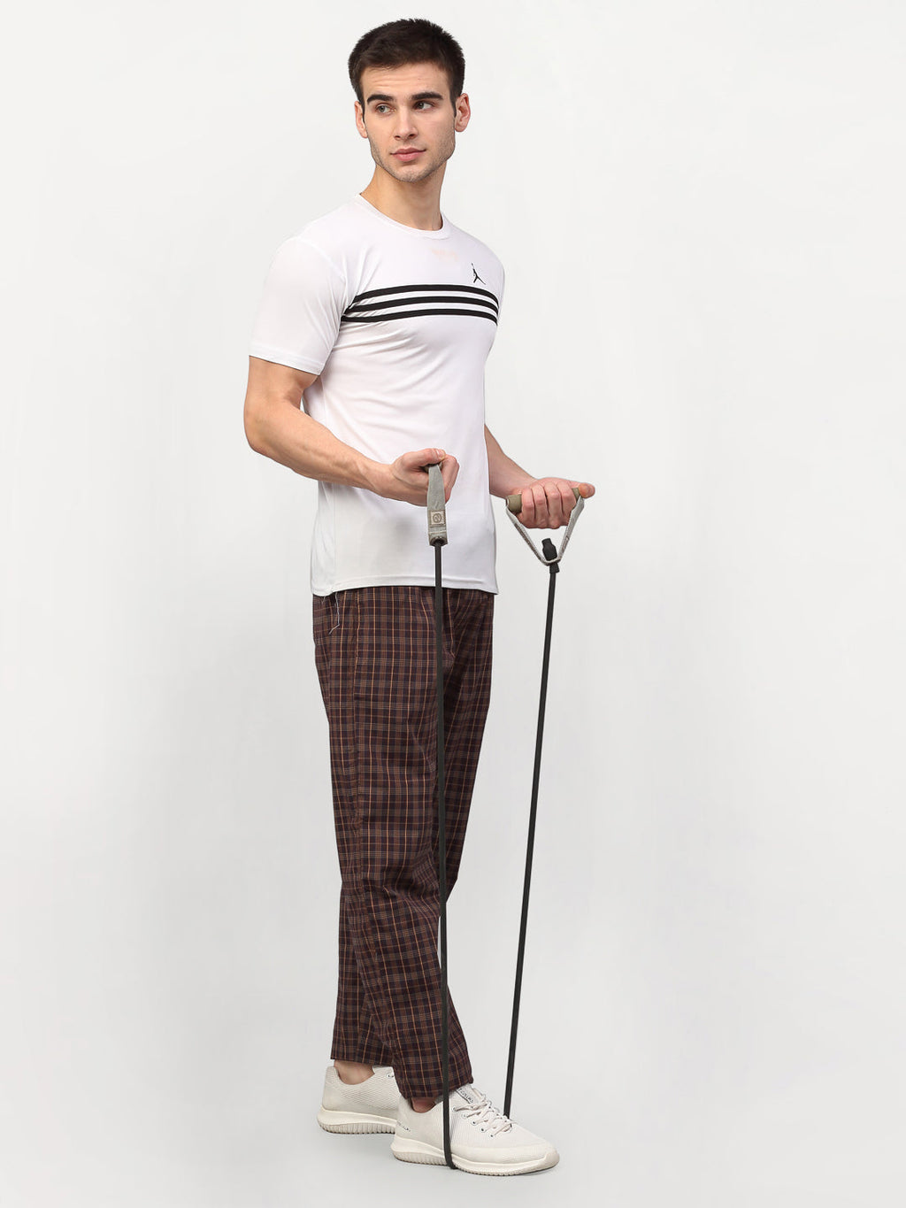 Jainish Men's Brown Cotton Checked Track Pants ( JOG 015Brown ) | Grocsy