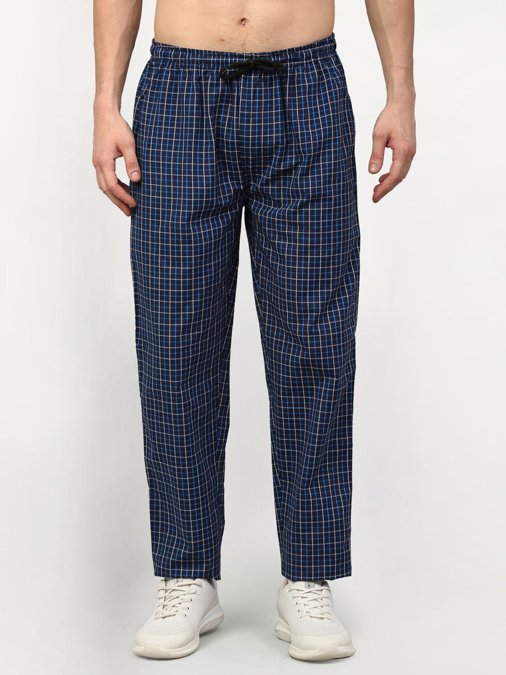 Jainish Men's Navy Blue Cotton Checked Track Pants ( JOG 015Navy ) | Grocsy