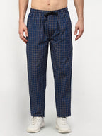 Jainish Men's Navy Blue Cotton Checked Track Pants ( JOG 015Navy ) | Grocsy