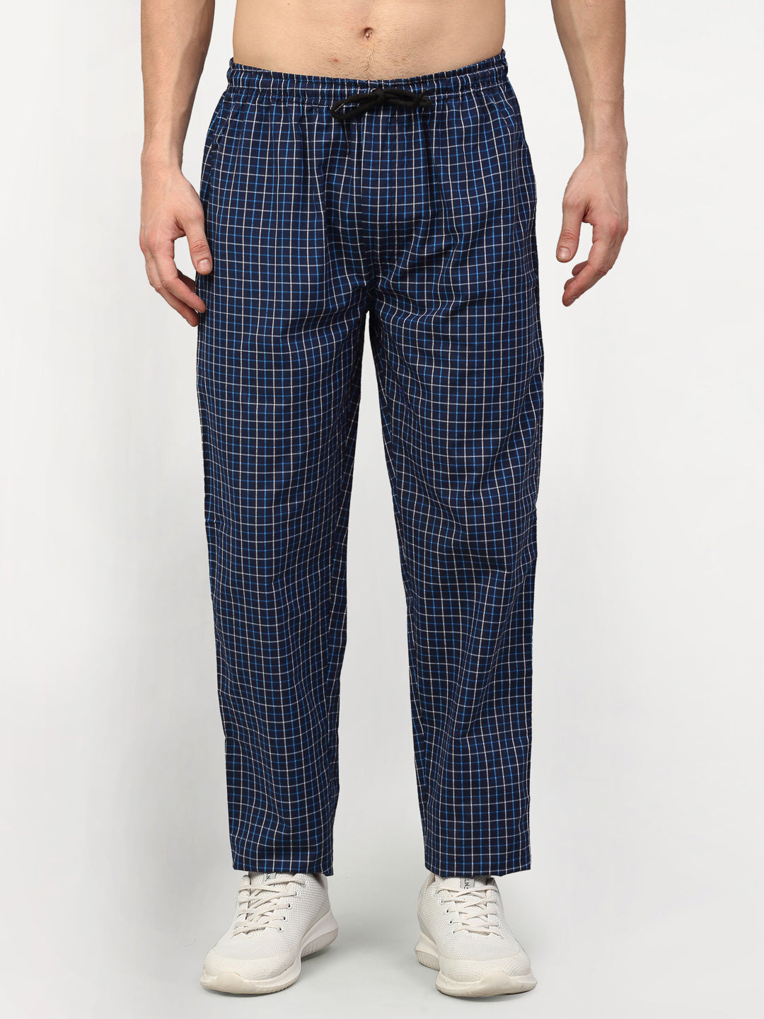 Jainish Men's Navy Blue Cotton Checked Track Pants ( JOG 015Navy ) | Grocsy