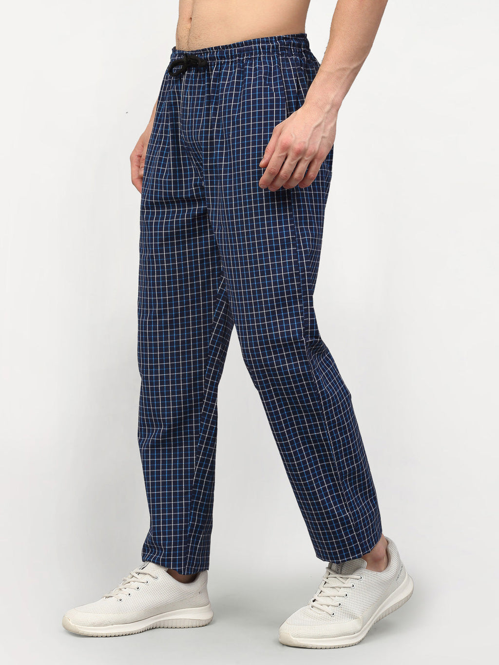 Jainish Men's Navy Blue Cotton Checked Track Pants ( JOG 015Navy ) | Grocsy