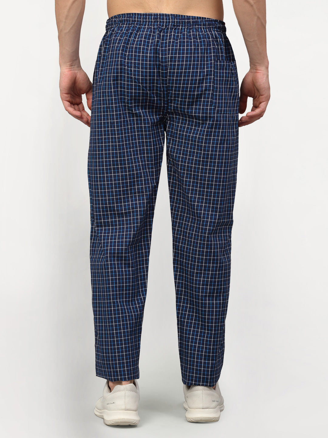 Jainish Men's Navy Blue Cotton Checked Track Pants ( JOG 015Navy ) | Grocsy