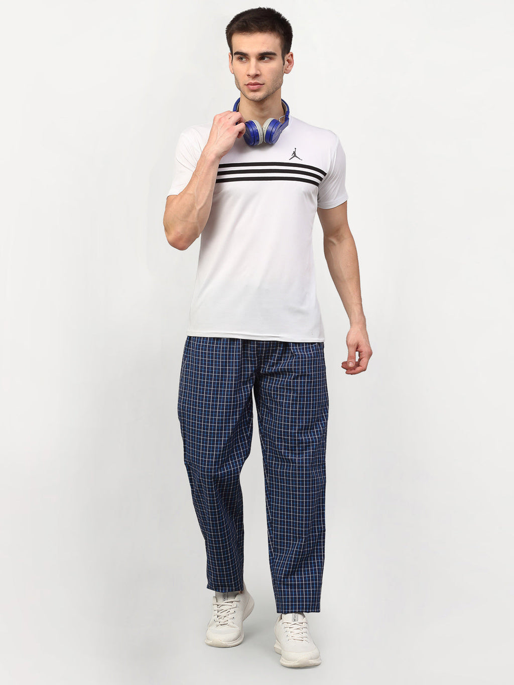 Jainish Men's Navy Blue Cotton Checked Track Pants ( JOG 015Navy ) | Grocsy