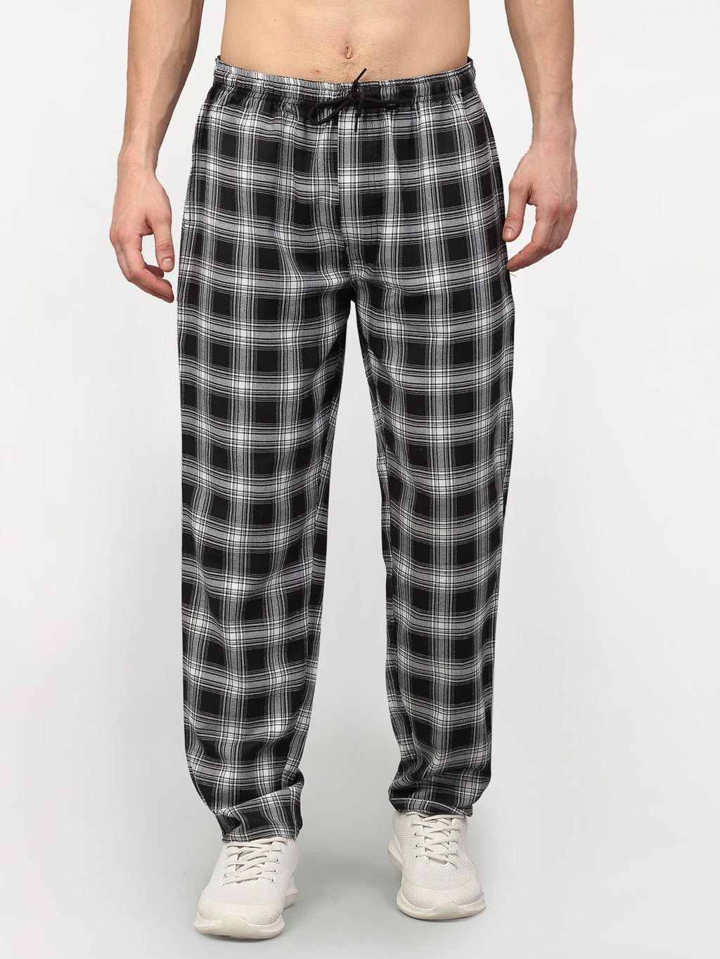 Jainish Men's Black Cotton Checked Track Pants ( JOG 016Black ) | Grocsy