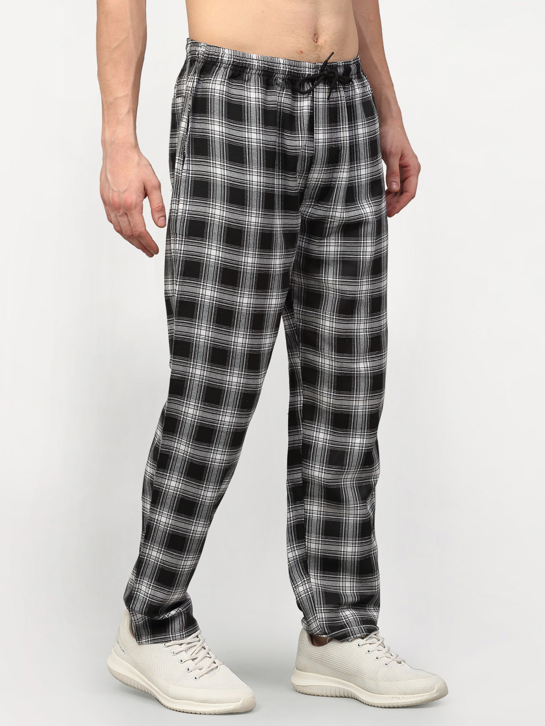 Jainish Men's Black Cotton Checked Track Pants ( JOG 016Black ) | Grocsy