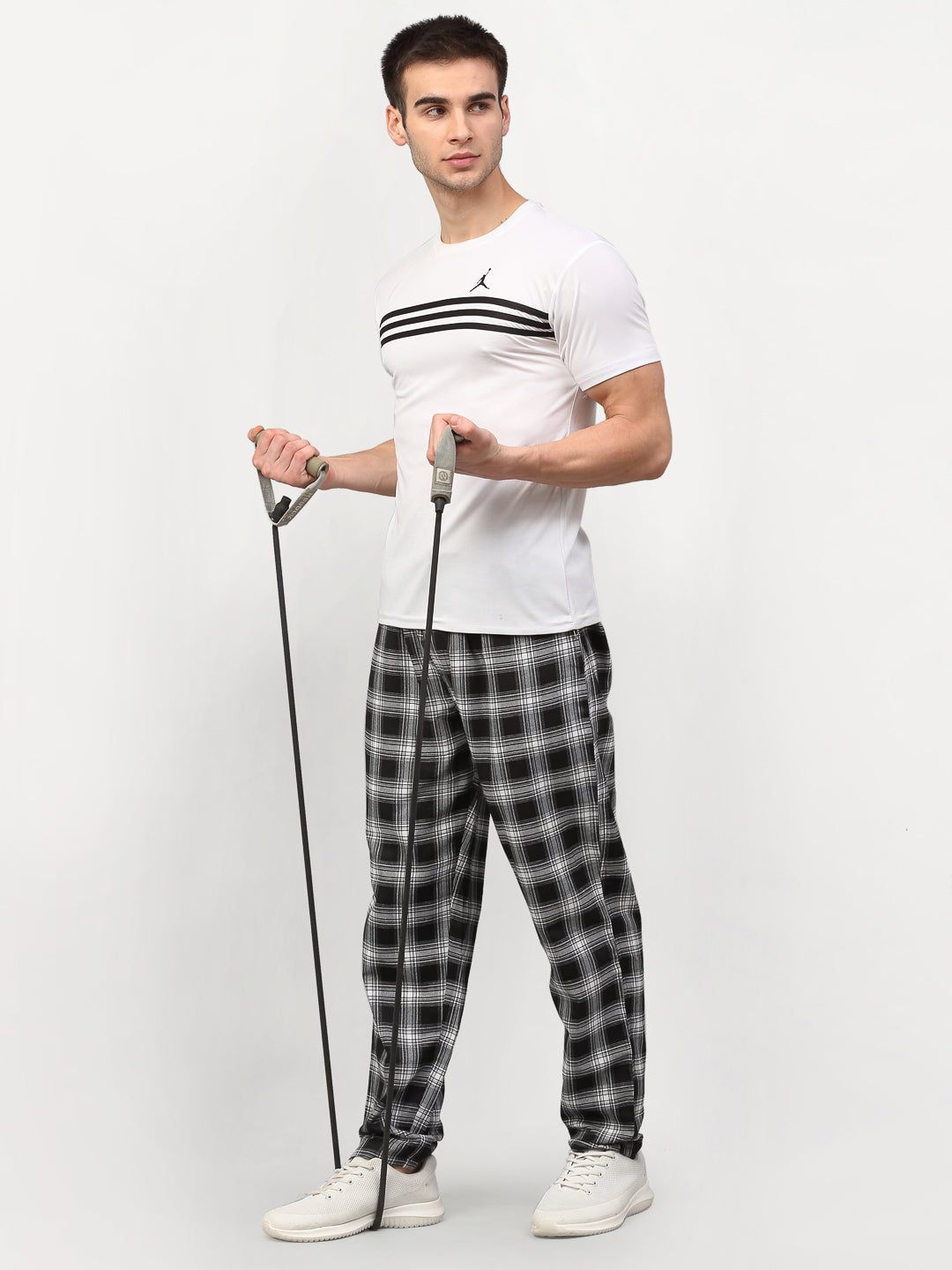 Jainish Men's Black Cotton Checked Track Pants ( JOG 016Black ) | Grocsy
