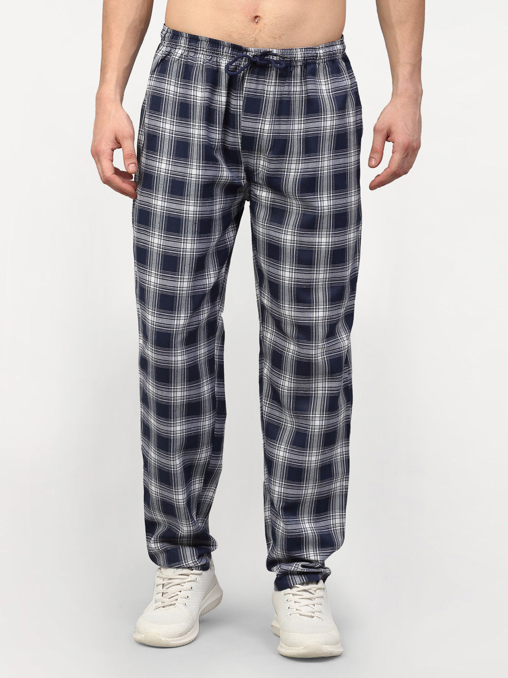 Jainish Men's Navy Blue Cotton Checked Track Pants ( JOG 016Navy ) | Grocsy