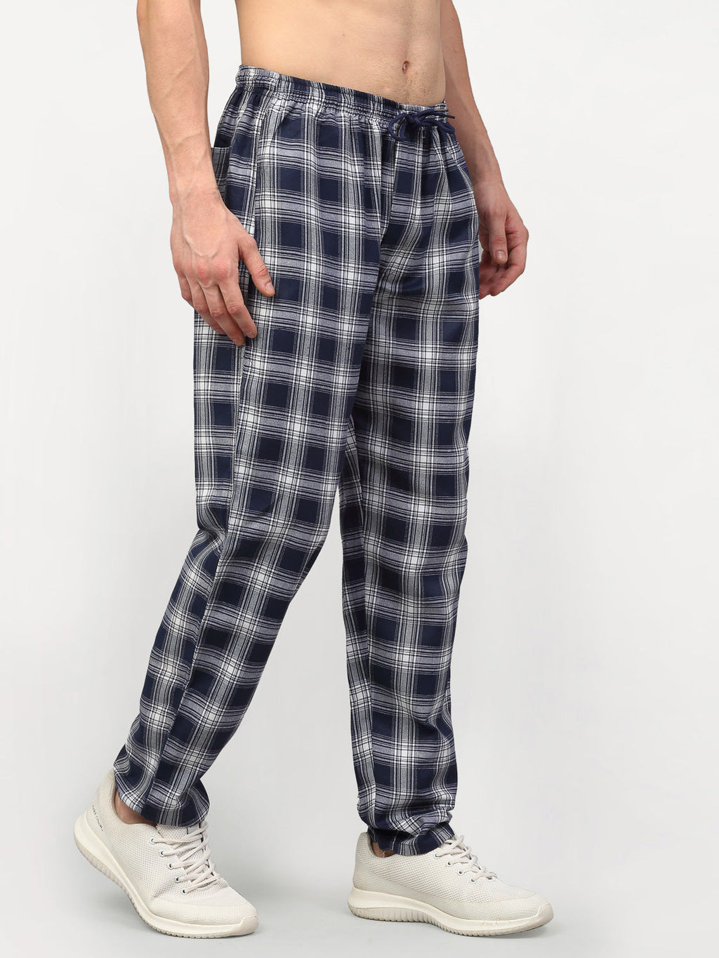 Jainish Men's Navy Blue Cotton Checked Track Pants ( JOG 016Navy ) | Grocsy