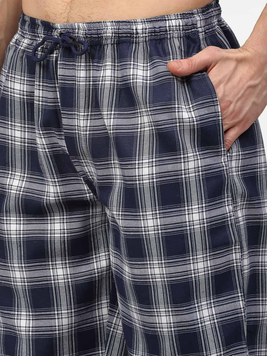 Jainish Men's Navy Blue Cotton Checked Track Pants ( JOG 016Navy ) | Grocsy