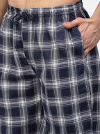 Jainish Men's Navy Blue Cotton Checked Track Pants ( JOG 016Navy ) | Grocsy