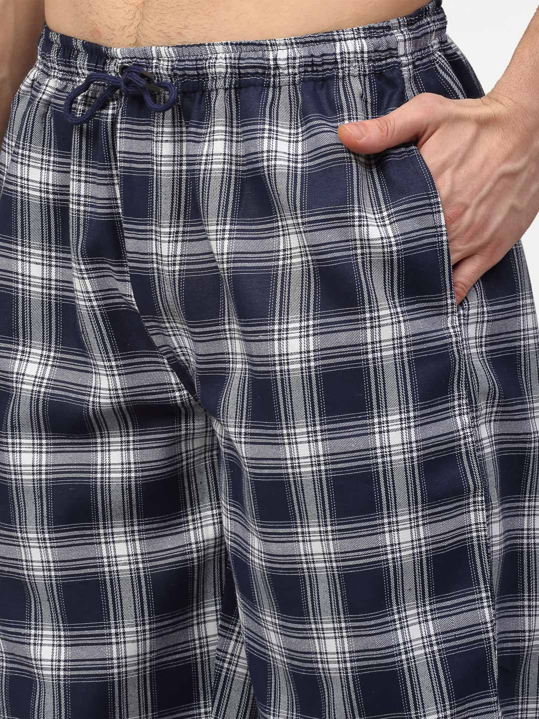 Jainish Men's Navy Blue Cotton Checked Track Pants ( JOG 016Navy ) | Grocsy