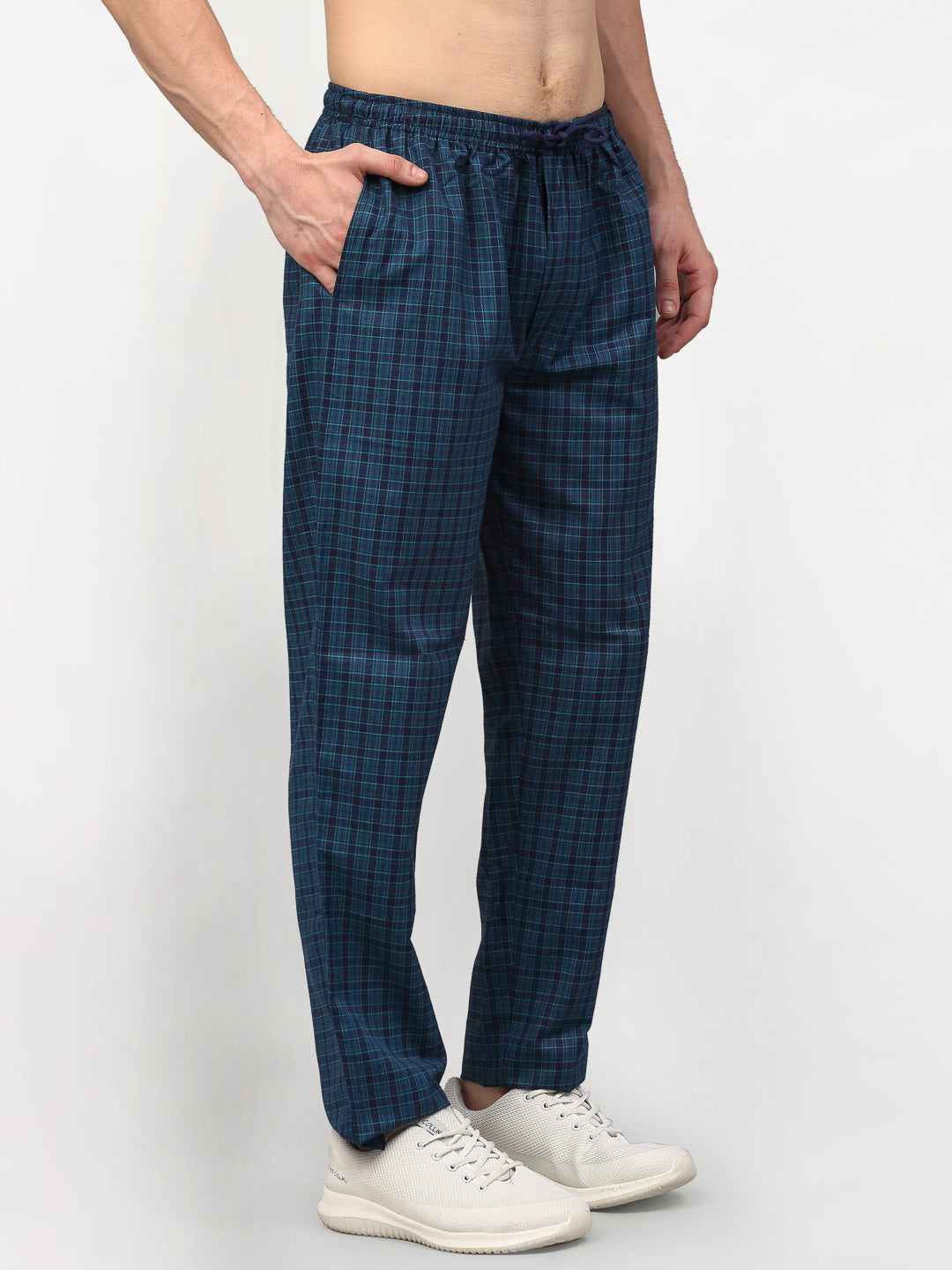 Jainish Men's Blue Cotton Checked Track Pants ( JOG 017Blue ) | Grocsy