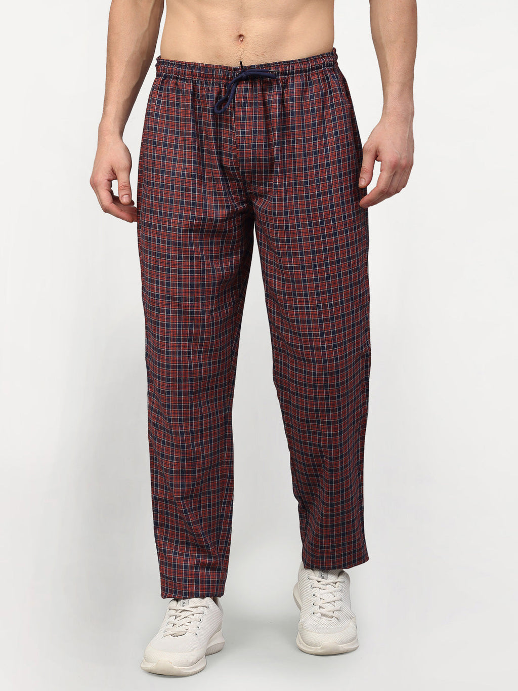 Jainish Men's Maroon Cotton Checked Track Pants ( JOG 017Maroon ) | Grocsy