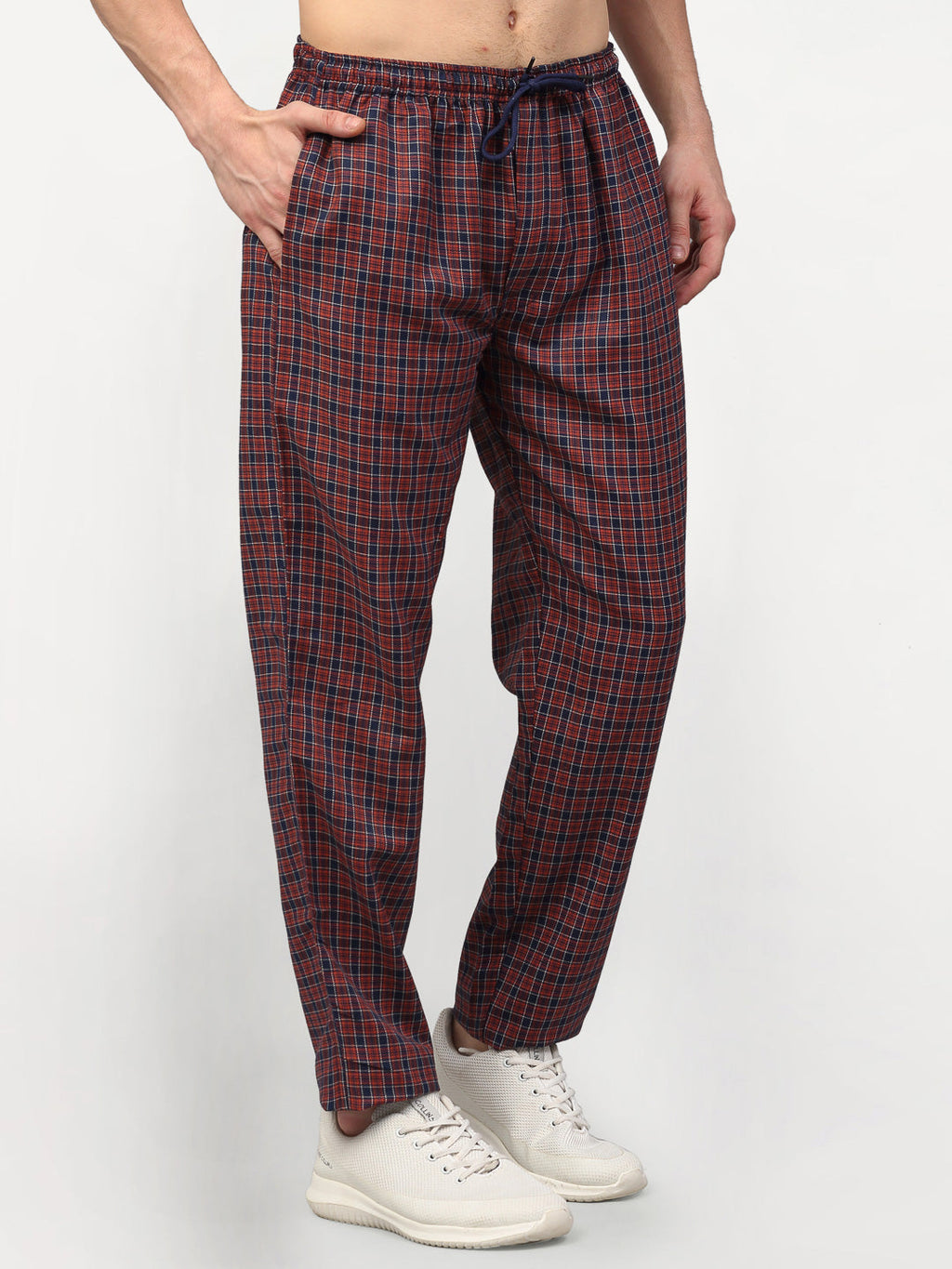 Jainish Men's Maroon Cotton Checked Track Pants ( JOG 017Maroon ) | Grocsy