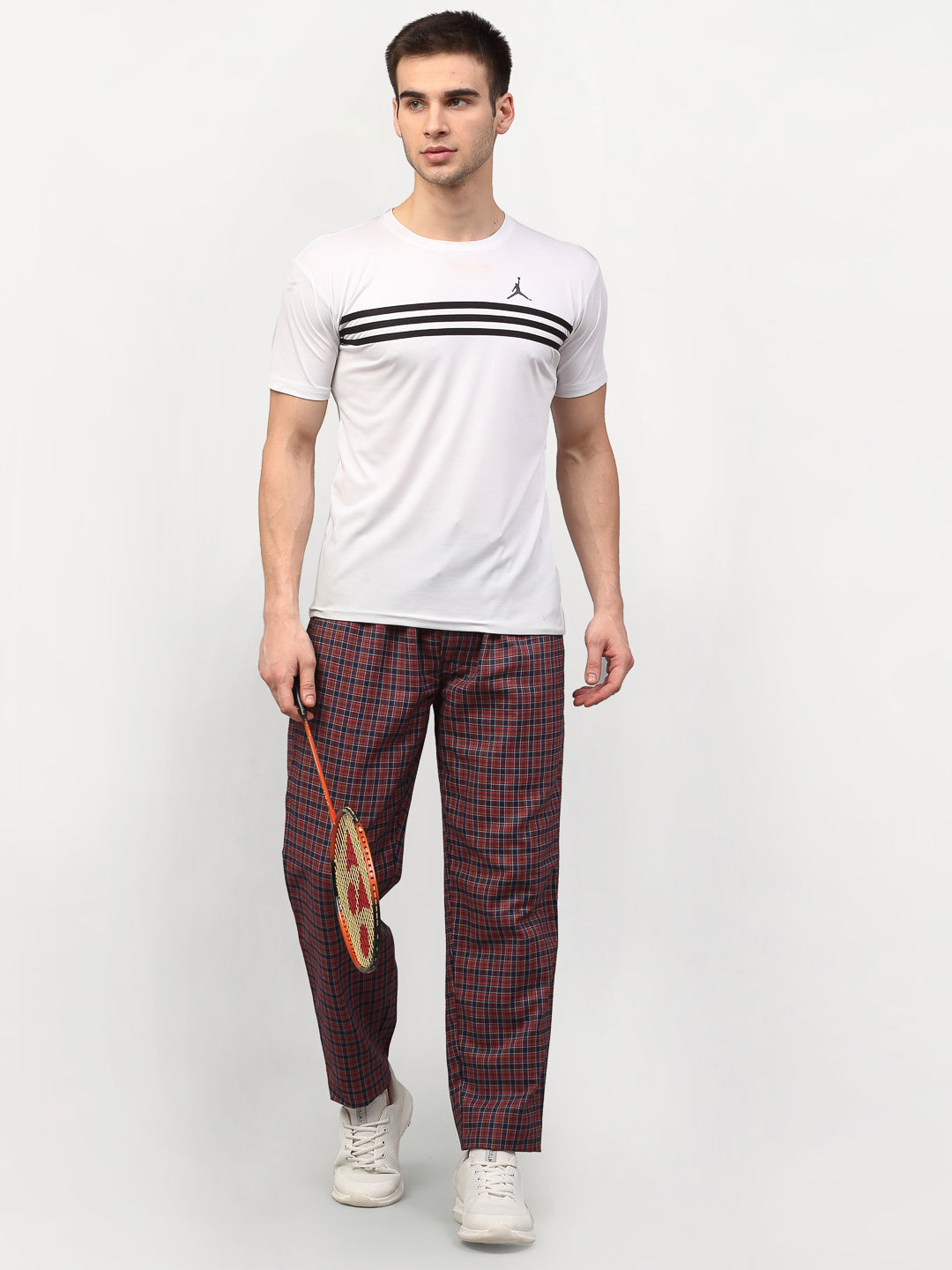 Jainish Men's Maroon Cotton Checked Track Pants ( JOG 017Maroon ) | Grocsy