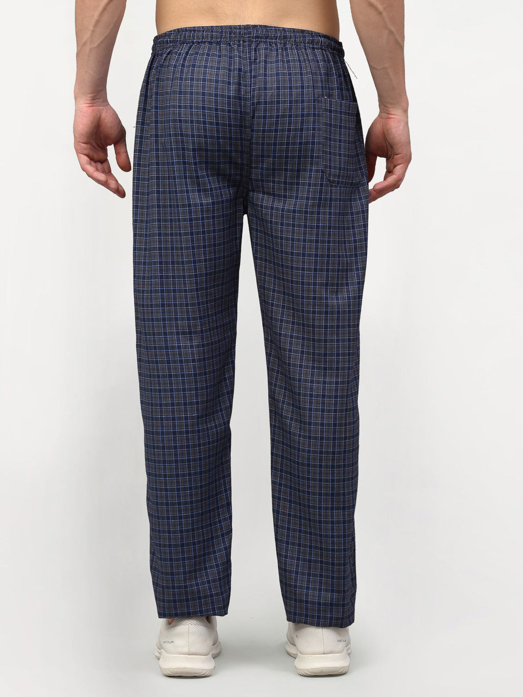 Jainish Men's Navy Blue Cotton Checked Track Pants ( JOG 017Navy-Grey ) | Grocsy