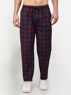 Jainish Men's Blue Cotton Checked Track Pants ( JOG 018Blue-Red ) | Grocsy