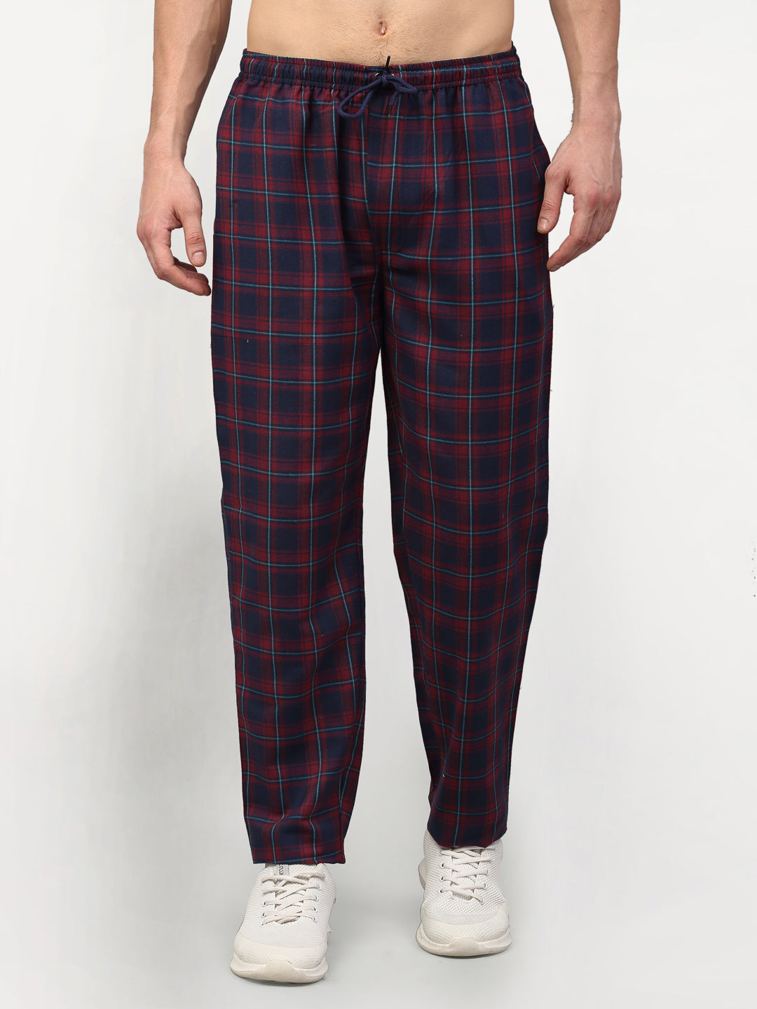 Jainish Men's Blue Cotton Checked Track Pants ( JOG 018Blue-Red ) | Grocsy