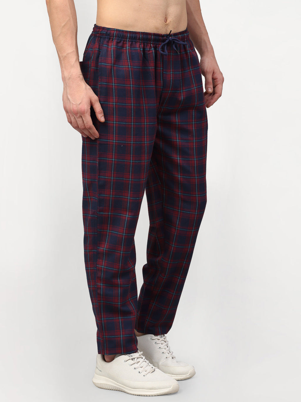 Jainish Men's Blue Cotton Checked Track Pants ( JOG 018Blue-Red ) | Grocsy