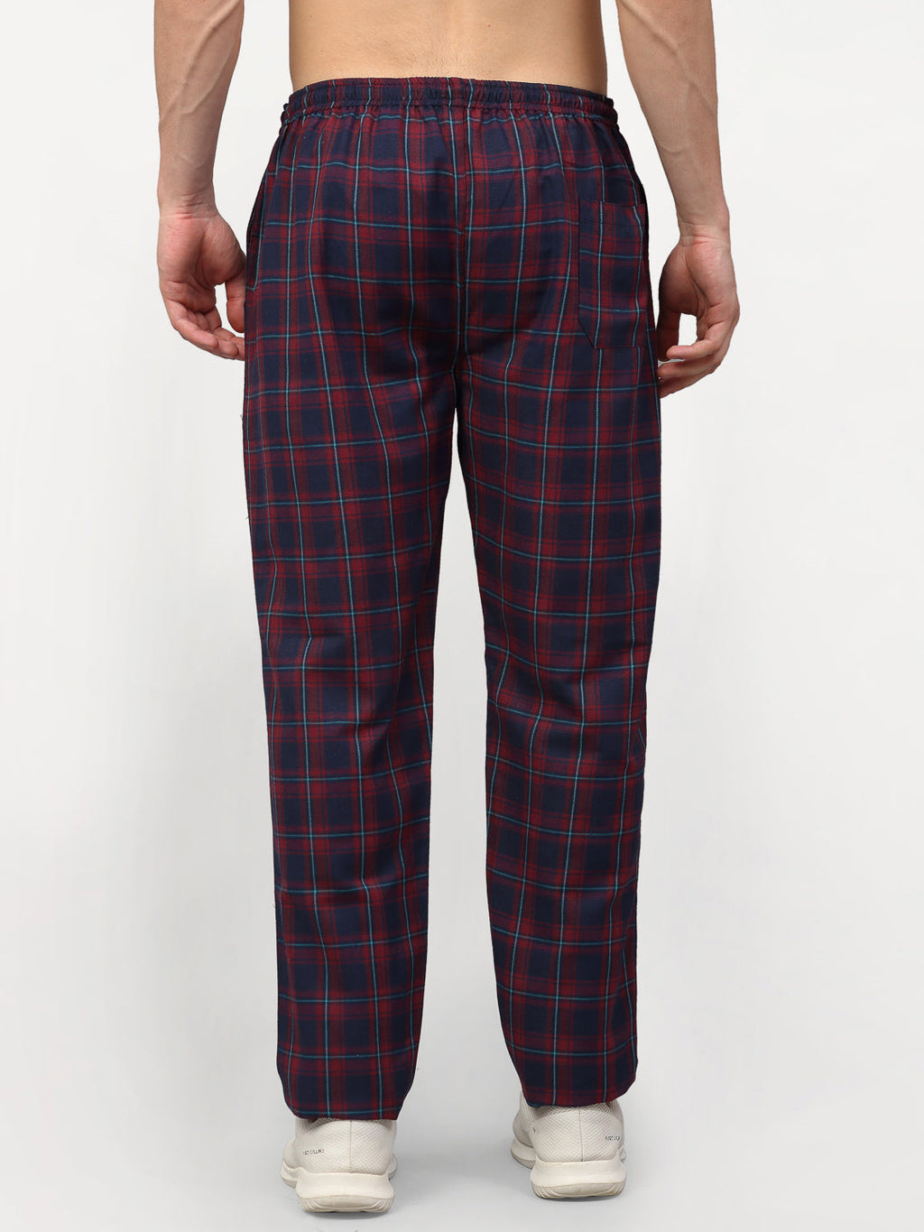 Jainish Men's Blue Cotton Checked Track Pants ( JOG 018Blue-Red ) | Grocsy