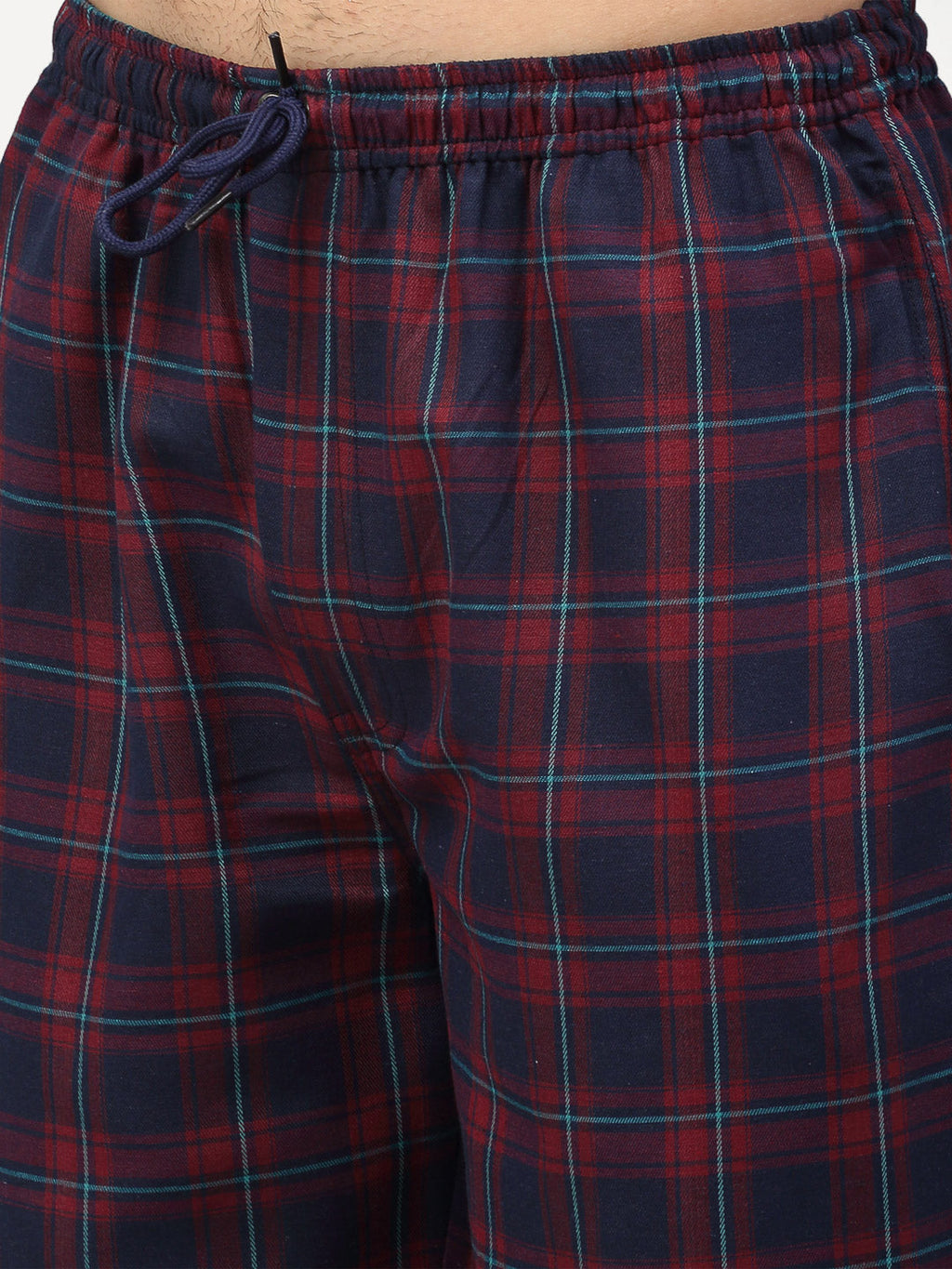 Jainish Men's Blue Cotton Checked Track Pants ( JOG 018Blue-Red ) | Grocsy