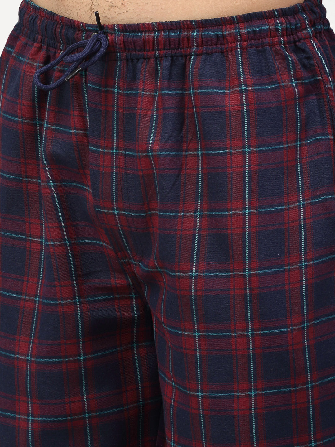 Jainish Men's Blue Cotton Checked Track Pants ( JOG 018Blue-Red ) | Grocsy