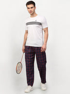 Jainish Men's Blue Cotton Checked Track Pants ( JOG 018Blue-Red ) | Grocsy