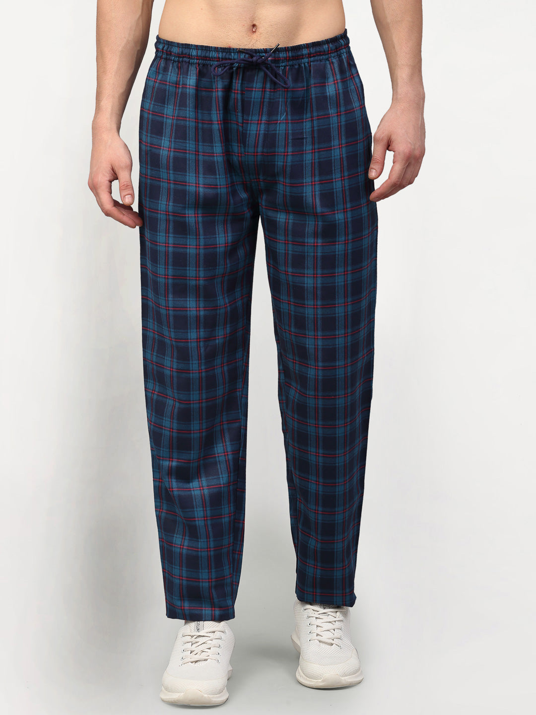 Jainish Men's Blue Cotton Checked Track Pants ( JOG 018Blue ) | Grocsy