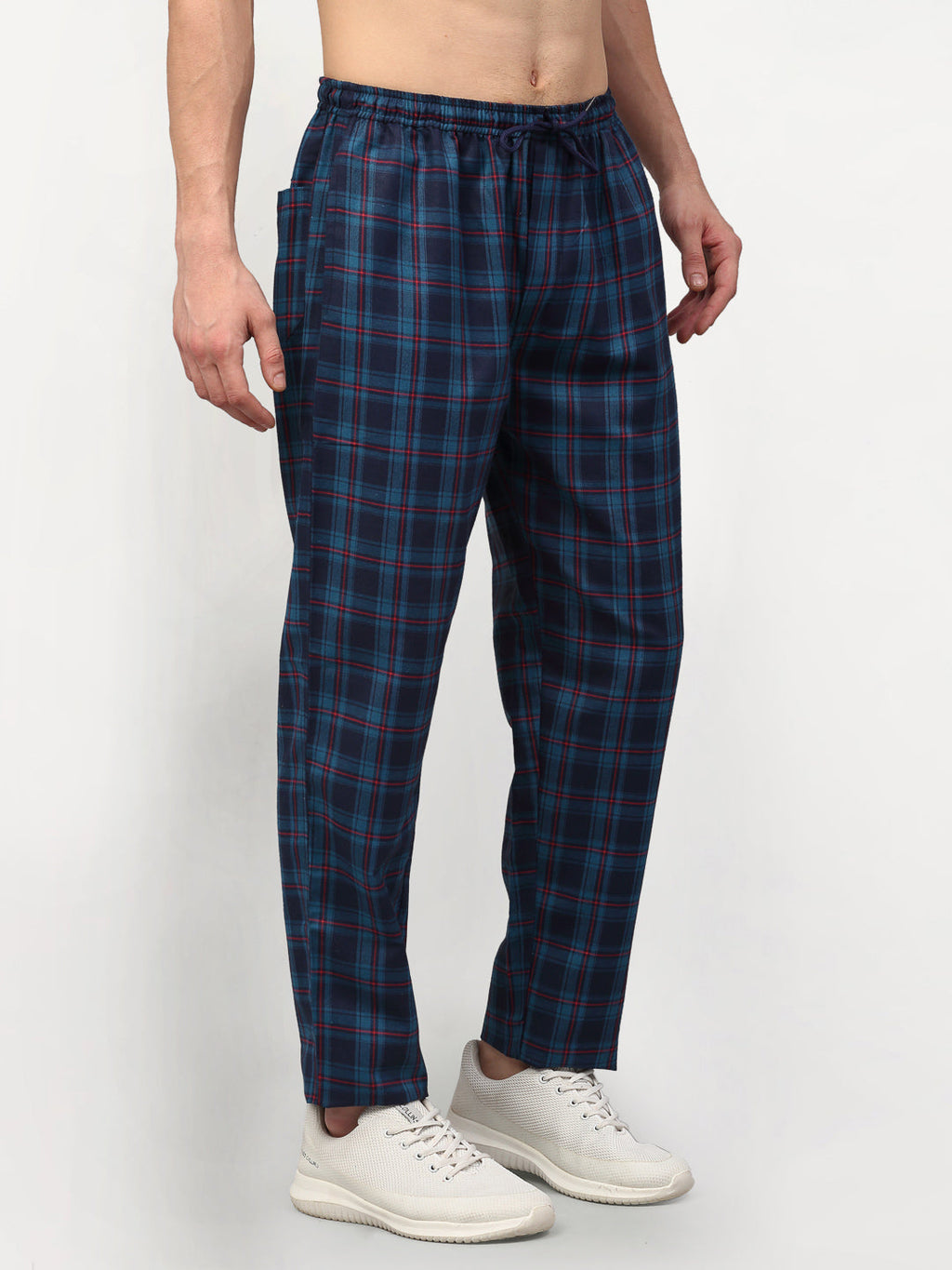 Jainish Men's Blue Cotton Checked Track Pants ( JOG 018Blue ) | Grocsy