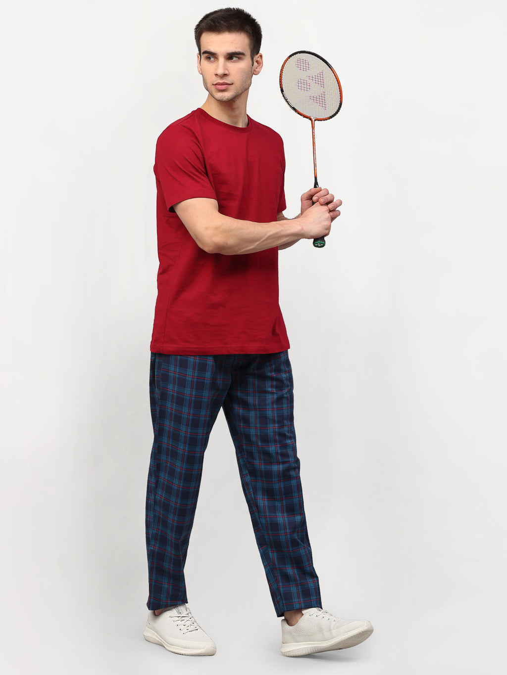 Jainish Men's Blue Cotton Checked Track Pants ( JOG 018Blue ) | Grocsy