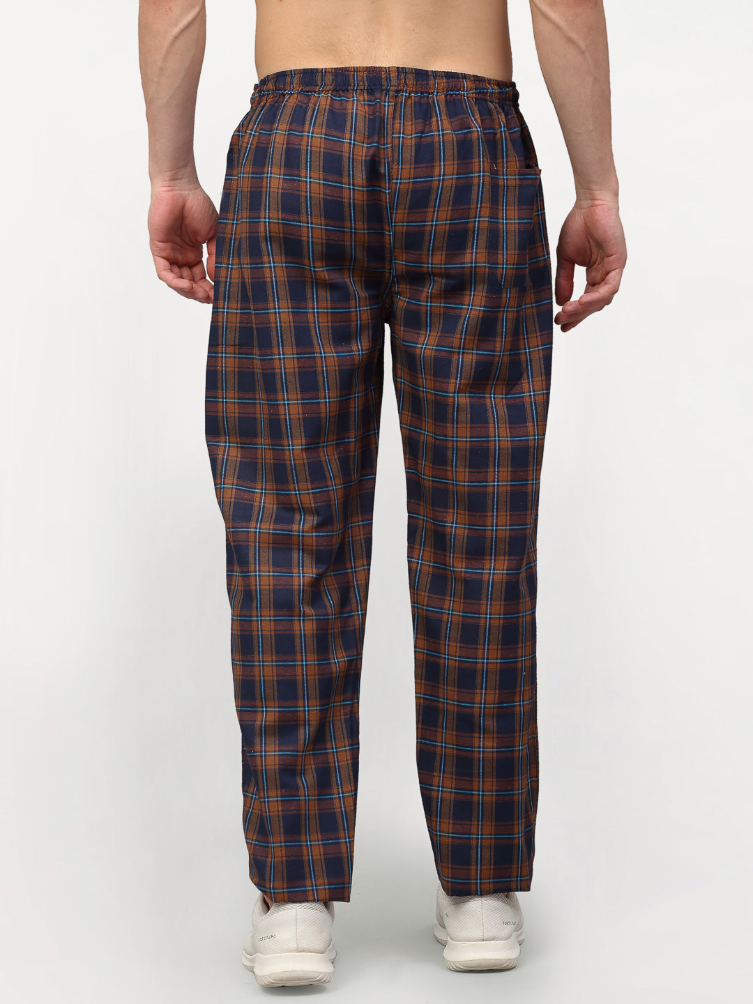 Jainish Men's Orange Cotton Checked Track Pants ( JOG 018Orange-Blue ) | Grocsy