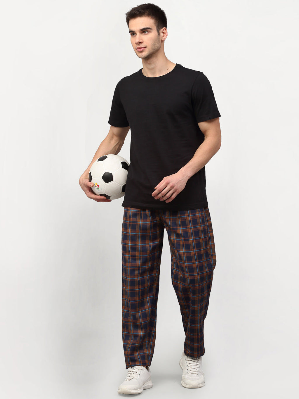 Jainish Men's Orange Cotton Checked Track Pants ( JOG 018Orange-Blue ) | Grocsy