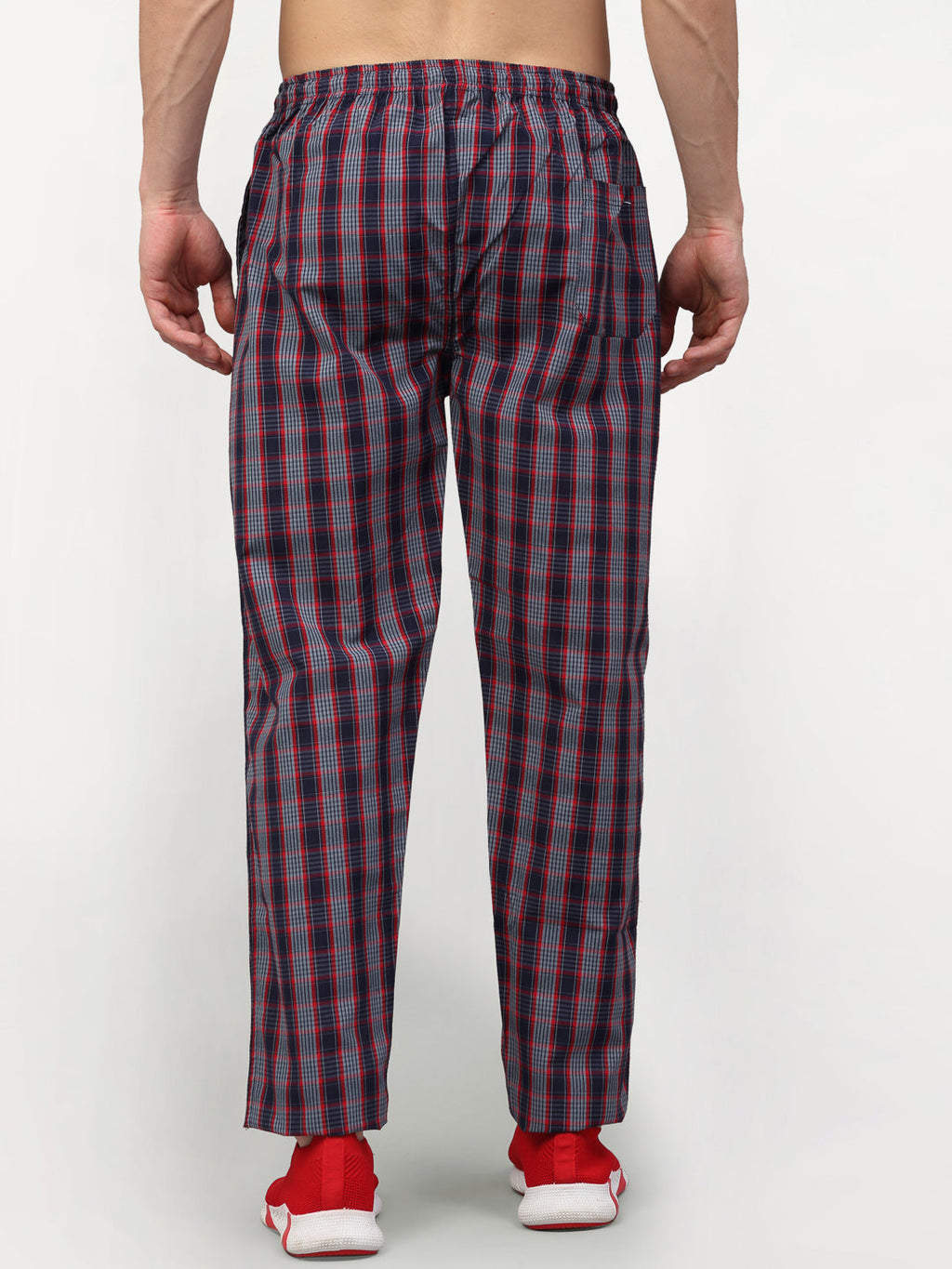 Jainish Men's Grey Cotton Checked Track Pants ( JOG 019Grey-Red ) | Grocsy