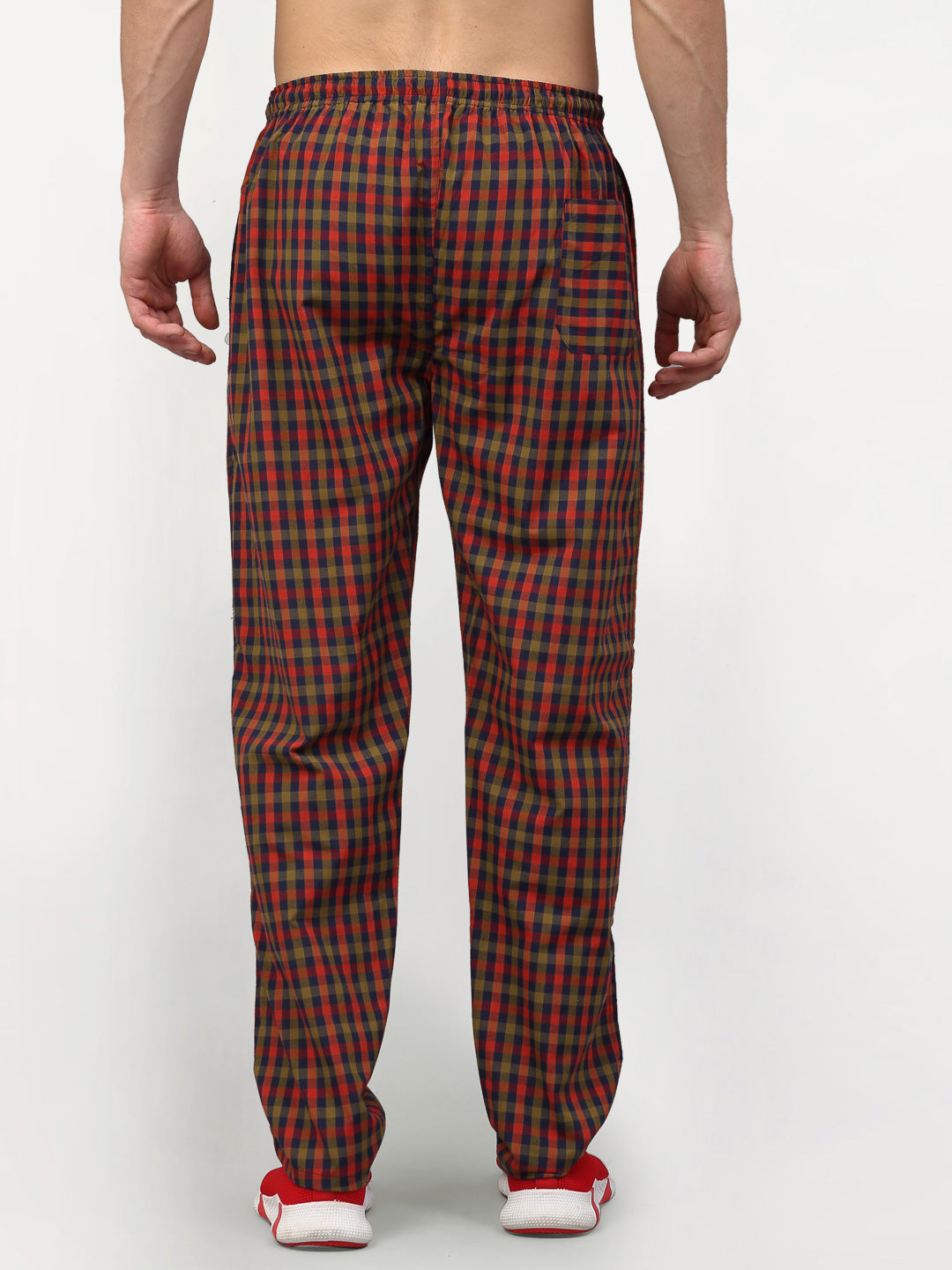 Jainish Men's Orange Cotton Checked Track Pants ( JOG 019Orange-Red ) | Grocsy