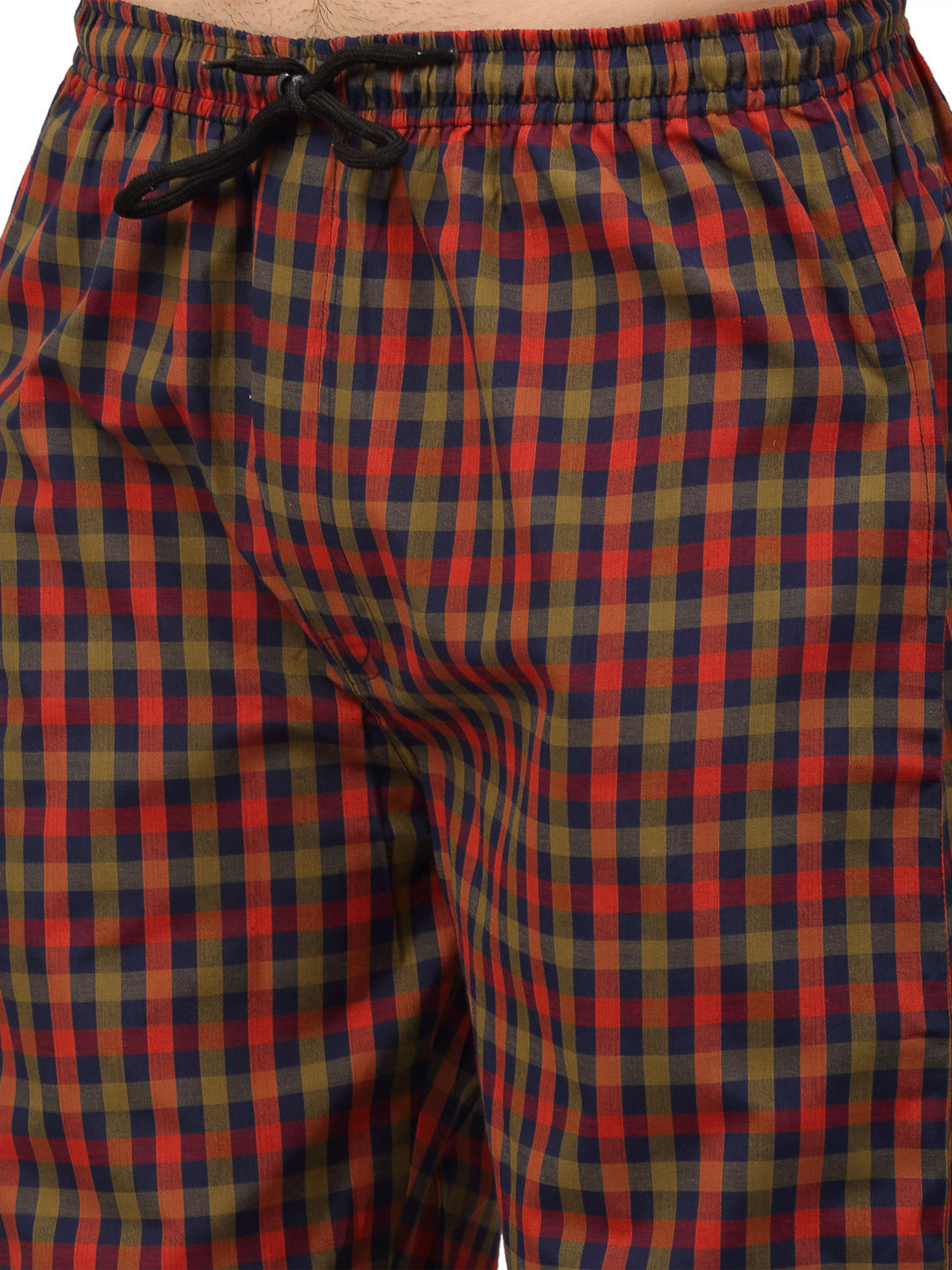 Jainish Men's Orange Cotton Checked Track Pants ( JOG 019Orange-Red ) | Grocsy