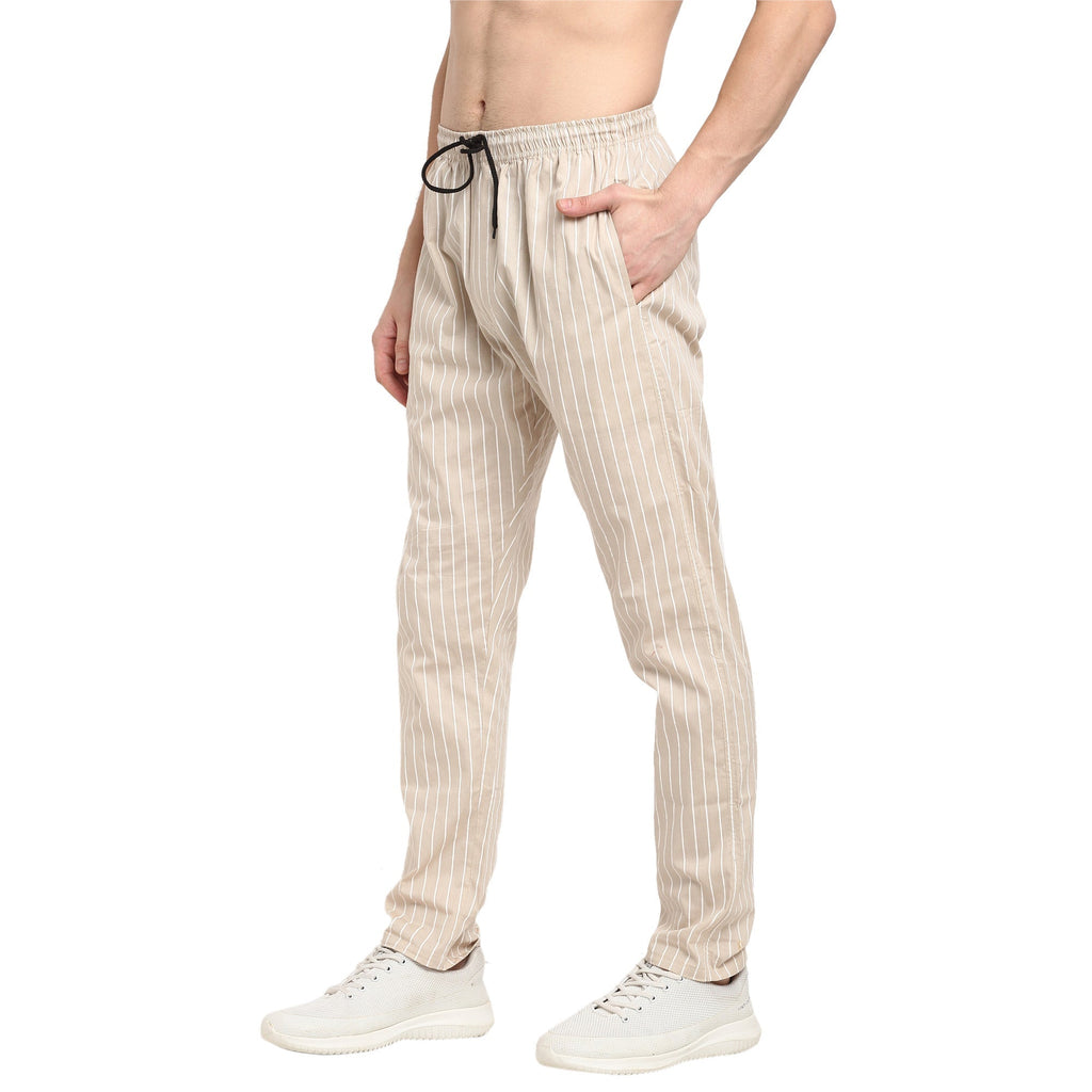 Jainish Men's Beige Cotton Striped Track Pants ( JOG 020Cream ) | Grocsy