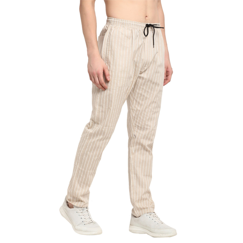Jainish Men's Beige Cotton Striped Track Pants ( JOG 020Cream ) | Grocsy