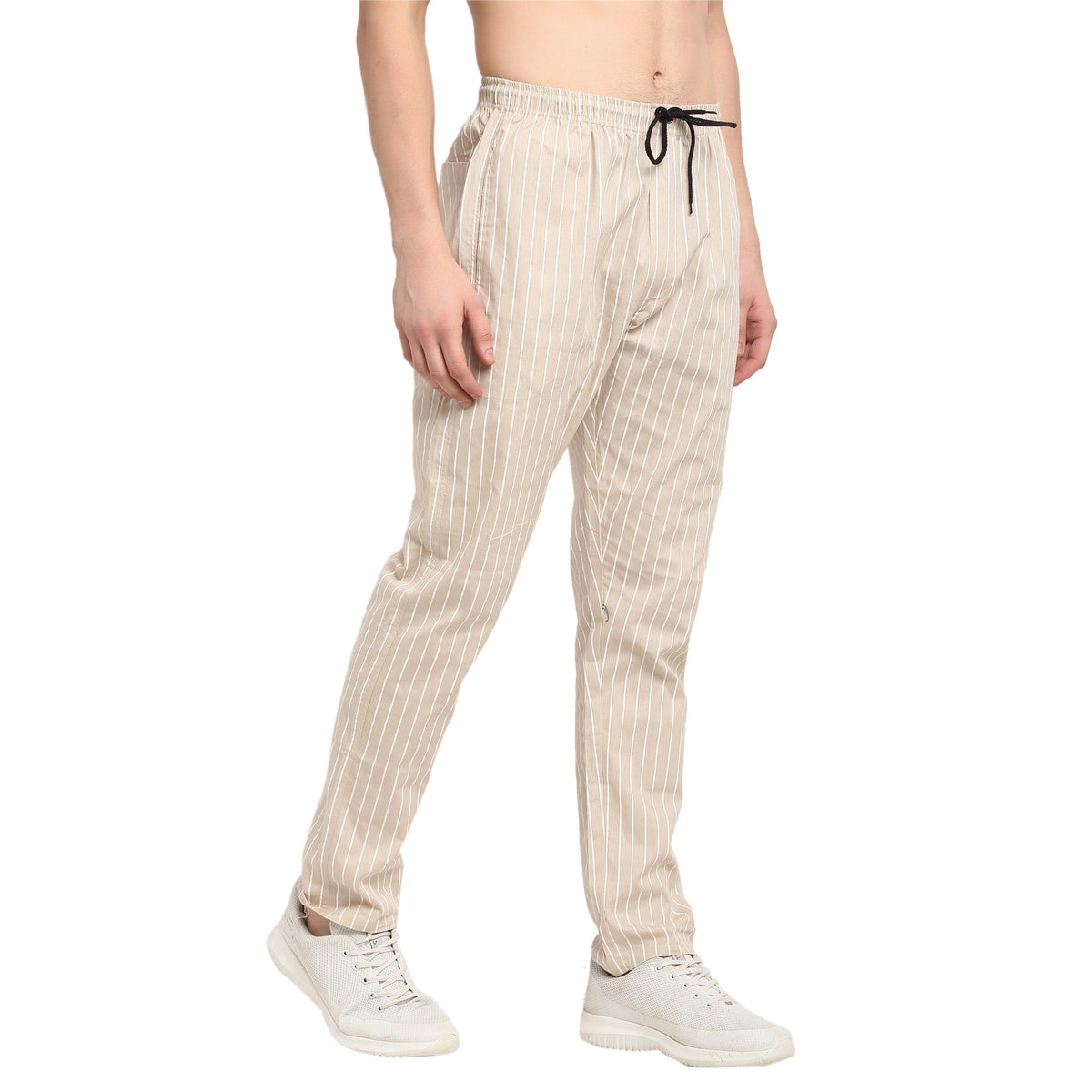 Jainish Men's Beige Cotton Striped Track Pants ( JOG 020Cream ) | Grocsy