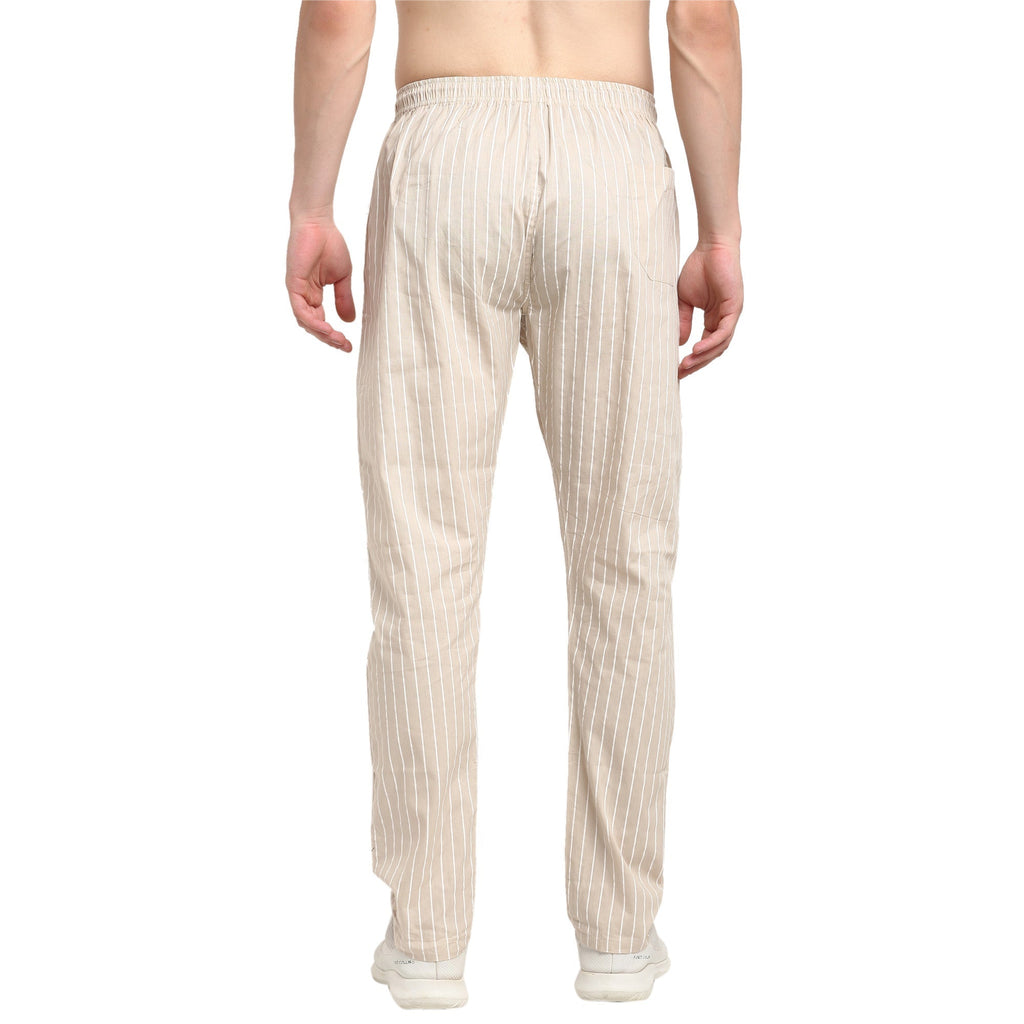 Jainish Men's Beige Cotton Striped Track Pants ( JOG 020Cream ) | Grocsy