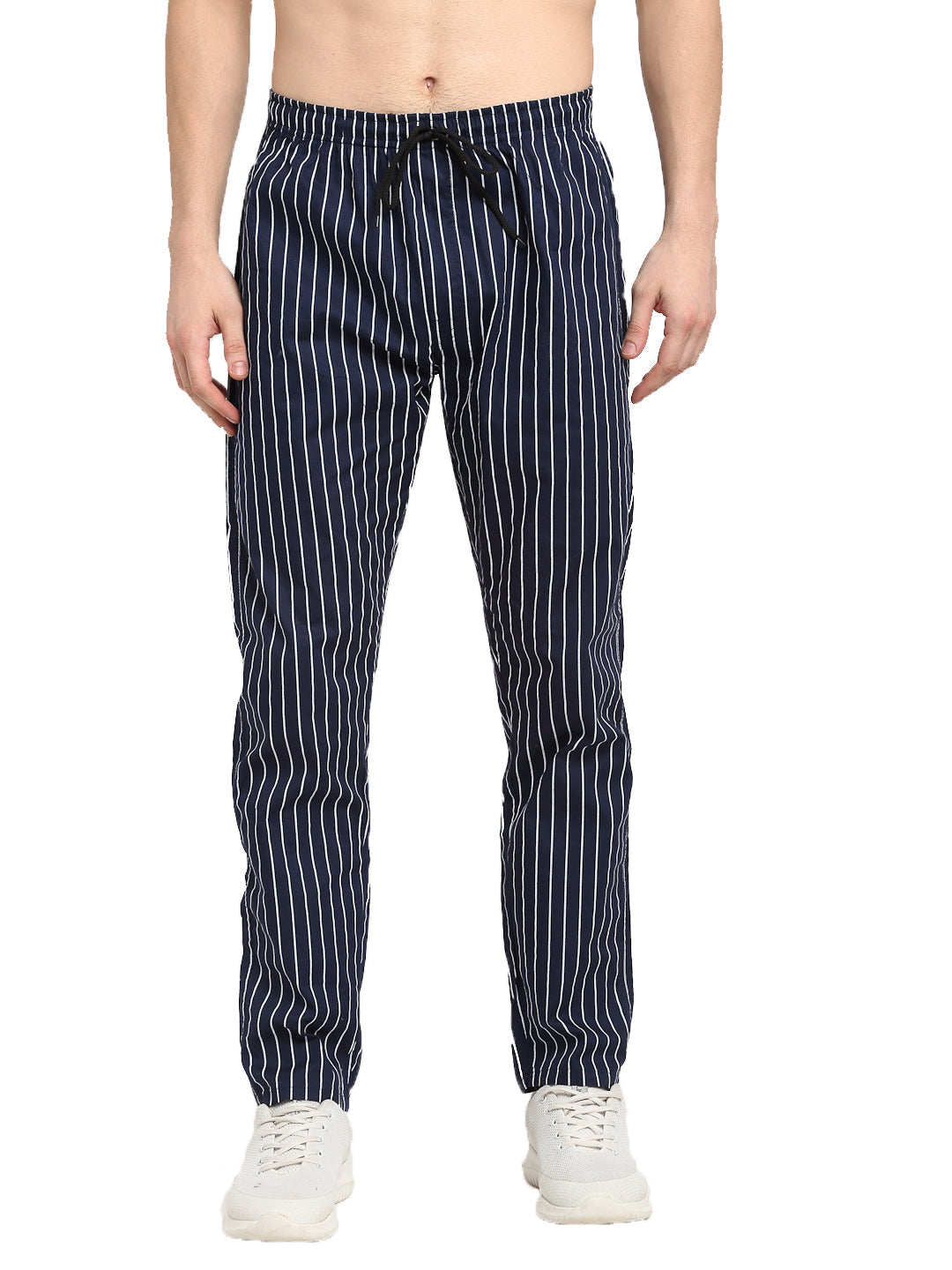 Jainish Men's Navy Blue Cotton Striped Track Pants ( JOG 020Navy ) | Grocsy